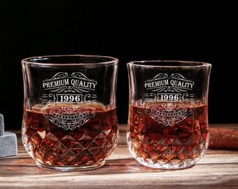 1996 Vintage Carved Whiskey Glass - 30th Birthday Gift