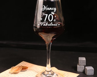 70th Birthday Wine Glass: Carved Gift for Wine Lovers