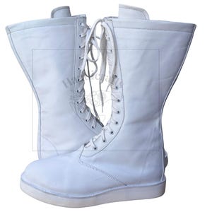 Handmade White long Wrestling Boot, Custom Wrestling Lace Up Boot, Men Women wrestling boots, Pro Wrestling Boots, White Wrestling shoes