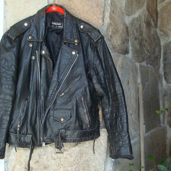 80s PUNK LEATHER JACKET vintage biker Ramones unisex M