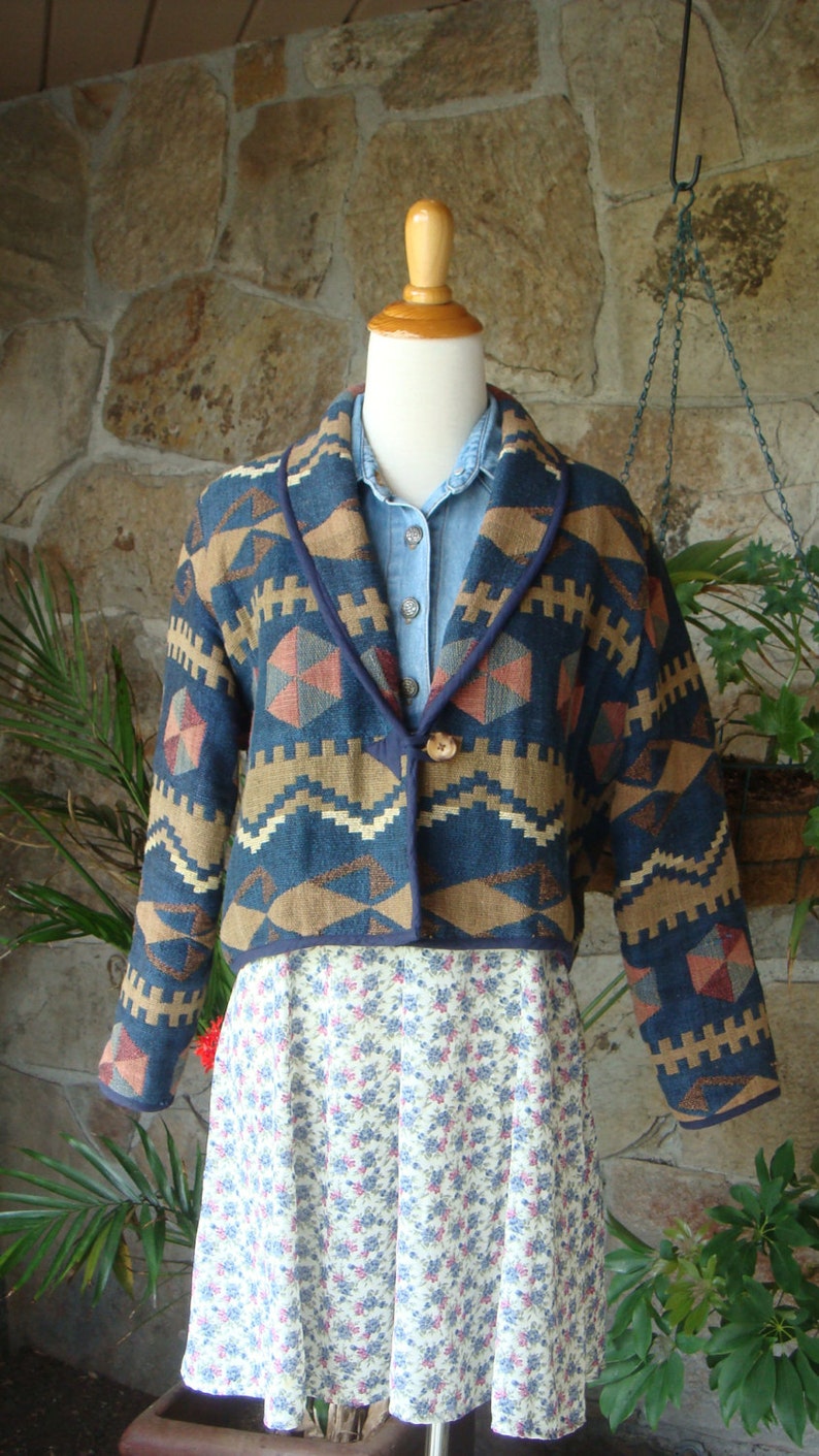 90s SOUTHWESTERN BLANKET JACKET vintage cropped aztec tapestry Etsy