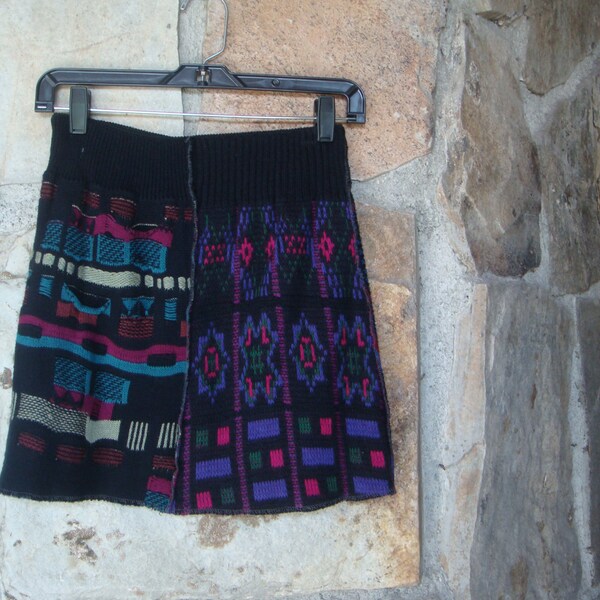 TRIBAL SWEATER SKIRT vintage upcycled remade mini patchwork aztec S