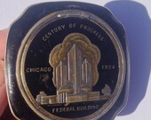1934 Chicago Fair Compact Century of Progress Federal Building Art Deco Enamel Collector Memoribillia Collectible Evans Signed