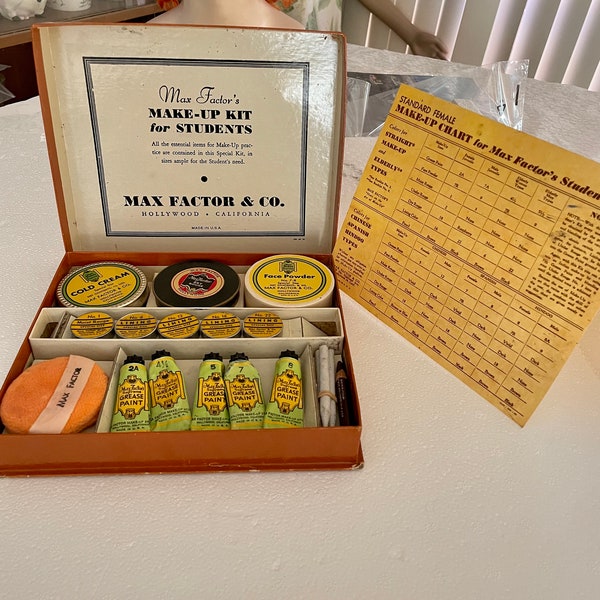 Max Factor Makeup Kit Set Female Stage Theatraal Compleet in buitengewoon uitstekende staat Vintage 1930 Filmfilmfilm ZELDZAAM