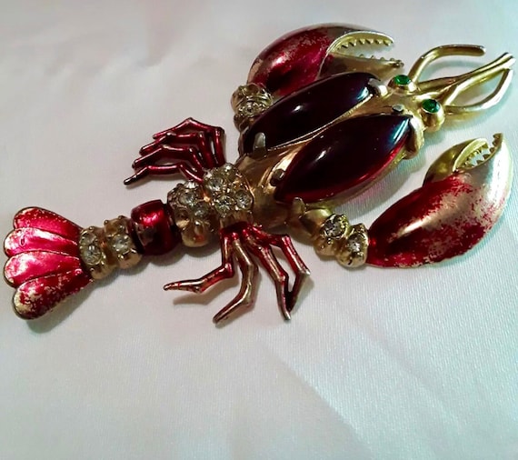 Unsigned Schiaparelli Lobster Brooch Vintage 1940 - Gem