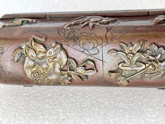 Antique Bronze Box Japanese Fine Quality Samurai … - image 10