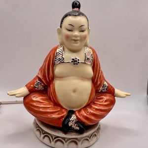 Perfume Lamp Figural Buddha Asian Oriental Japanese Themed Gold Detailing Foreign Plug Excellent Condition Circa 1920 Porcelain hallmarks