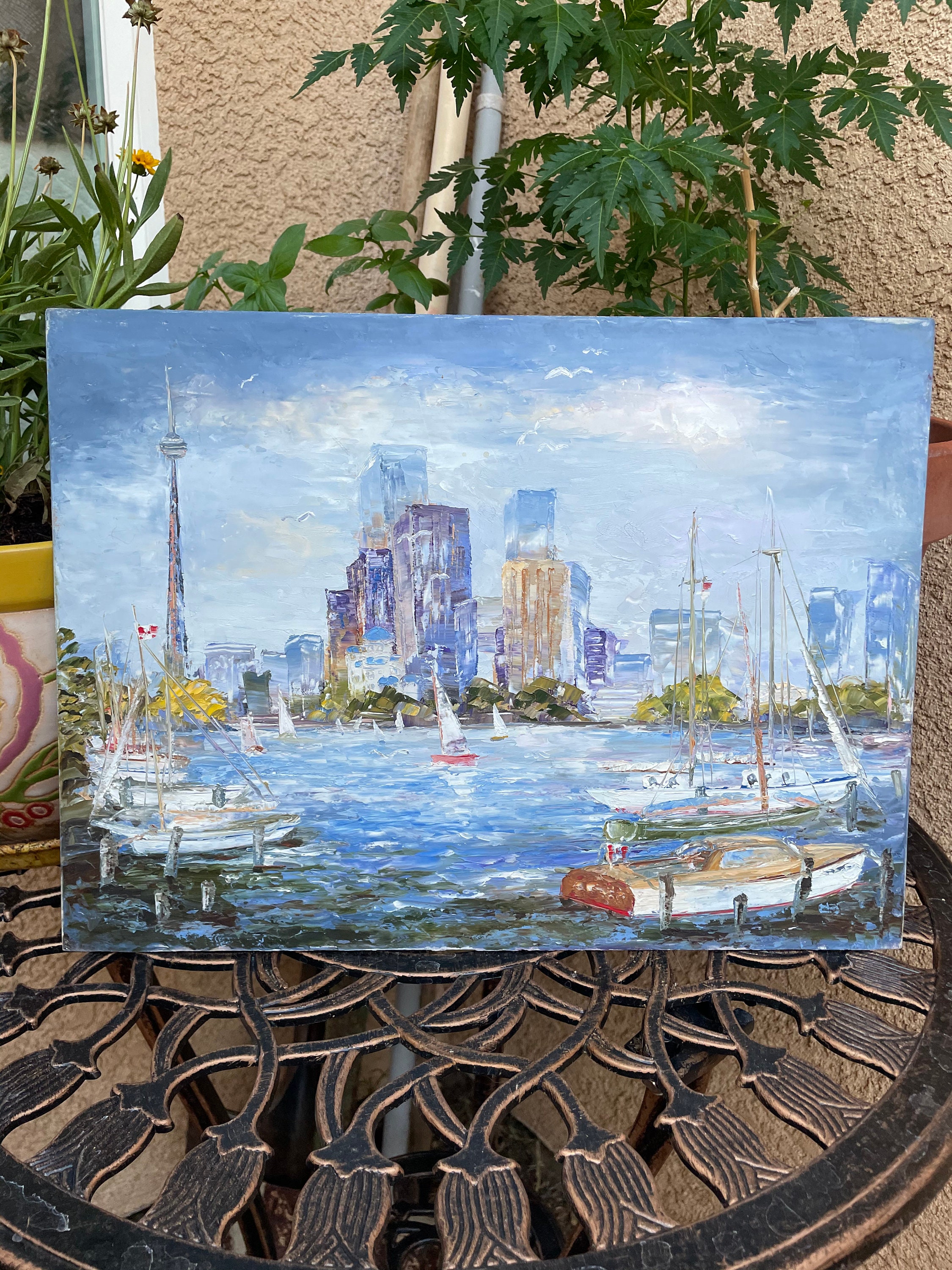 Original Oil Painting Sailboats Harbor Seattle Impressionist Etsy