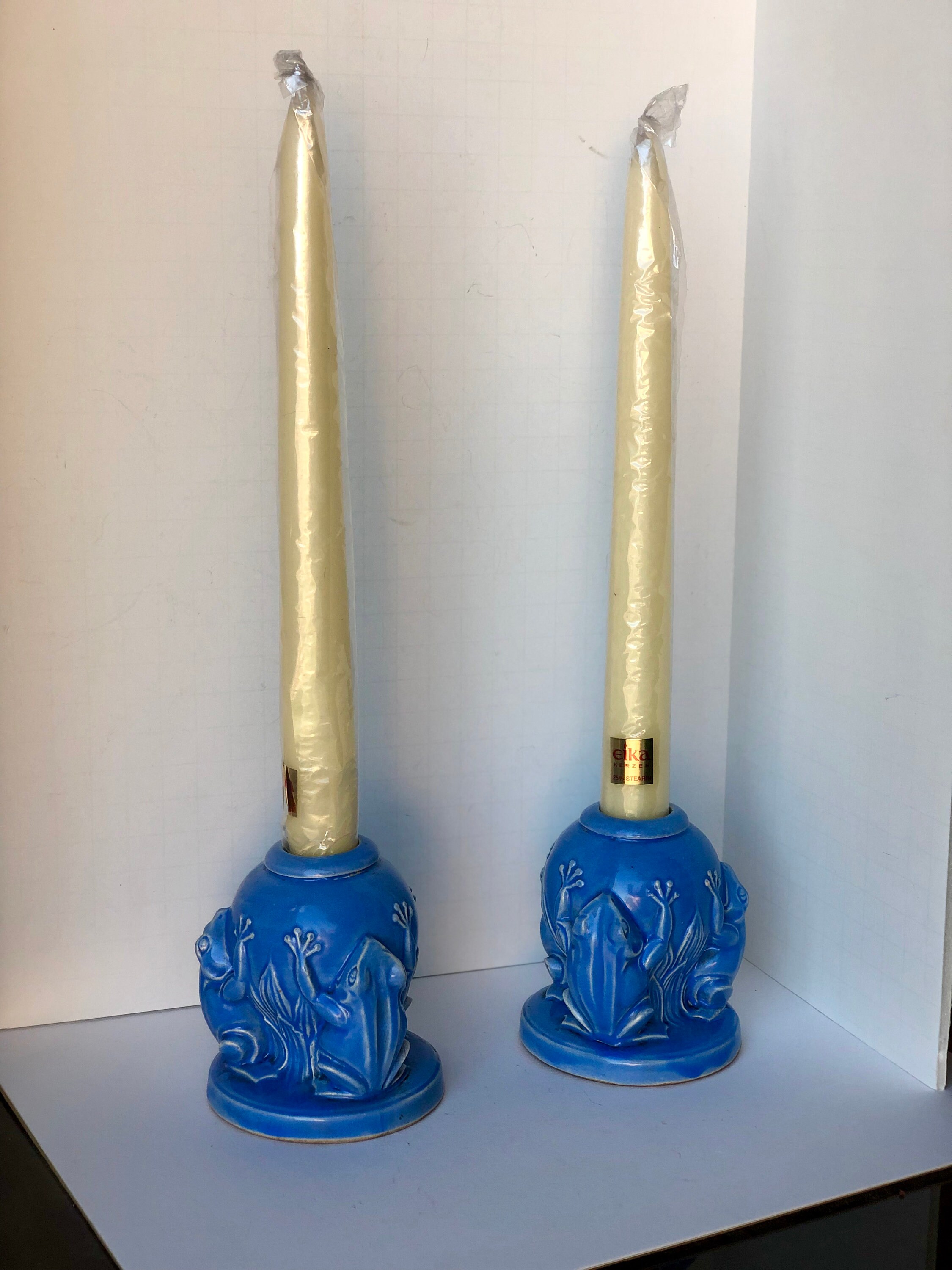 Pair Frogs Vintage Candlestick Holders Pair Blue AMAZING Etsy