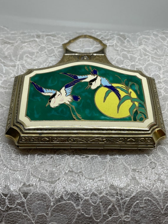 Curated visual reference: Visual Reference: Art Deco 1930 Enamel Egrets Flying Moon Life Mates Go