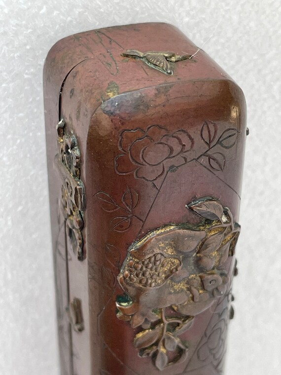 Antique Bronze Box Japanese Fine Quality Samurai … - image 4