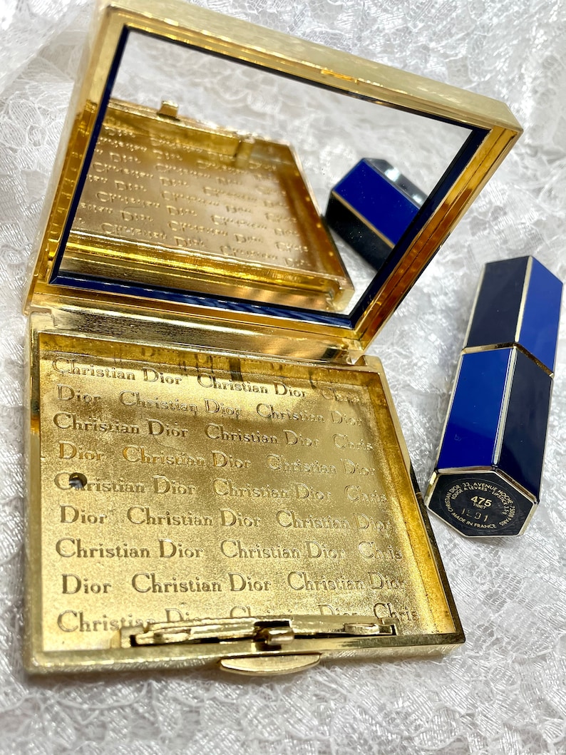 Christian Dior Makeup Mirror Compact & Lipstick Vintage Etsy