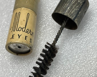 1930 Modern Eyes Mascara Tin Metal Tube RARE & Early Important Wand Brush Makeup Applicator Collectible Cosmetic Museum Collect Beauty Item