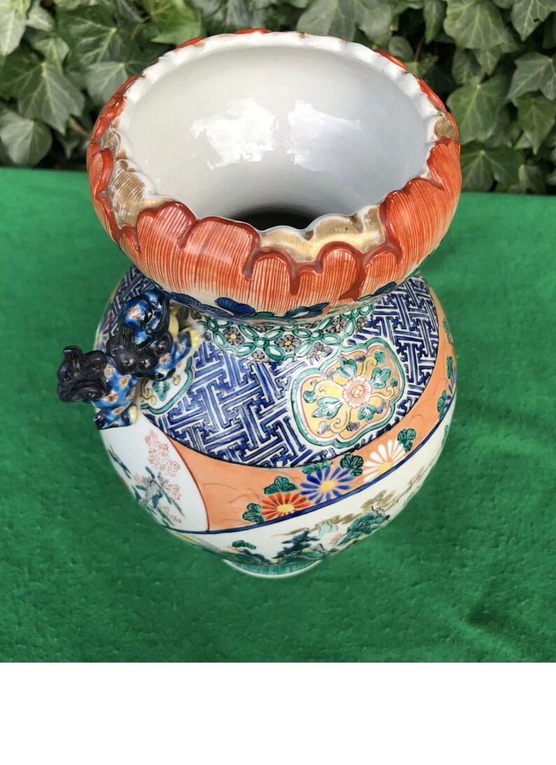 Antique Japanese Kokutani Vase Taisho Period Vase W/ Foodogs Etsy