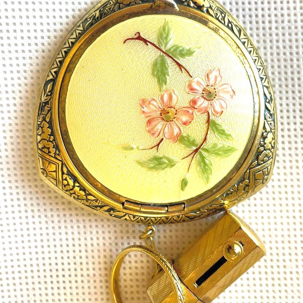 1920 Tango Compact Trio Powder UNused STAMPED Rouge Lipstick Case Ring Dance Purse Guilloche Enamel GOLD Fill GoRgeous Bride Gift For Her!!