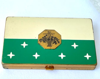 1930 Compact Houbigant Green Enamel Stars Rouge Face powder Vintage Makeup Cosmetics Collectible Gifts for her Sister Birthday Beauty