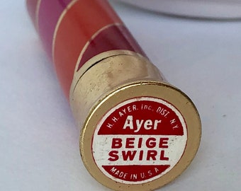 Vintage Makeup Hubbard Ayer Art Deco Enamel Mid Century Modern Brass Lipstick Tube Used Original Sticker Collectible Collector