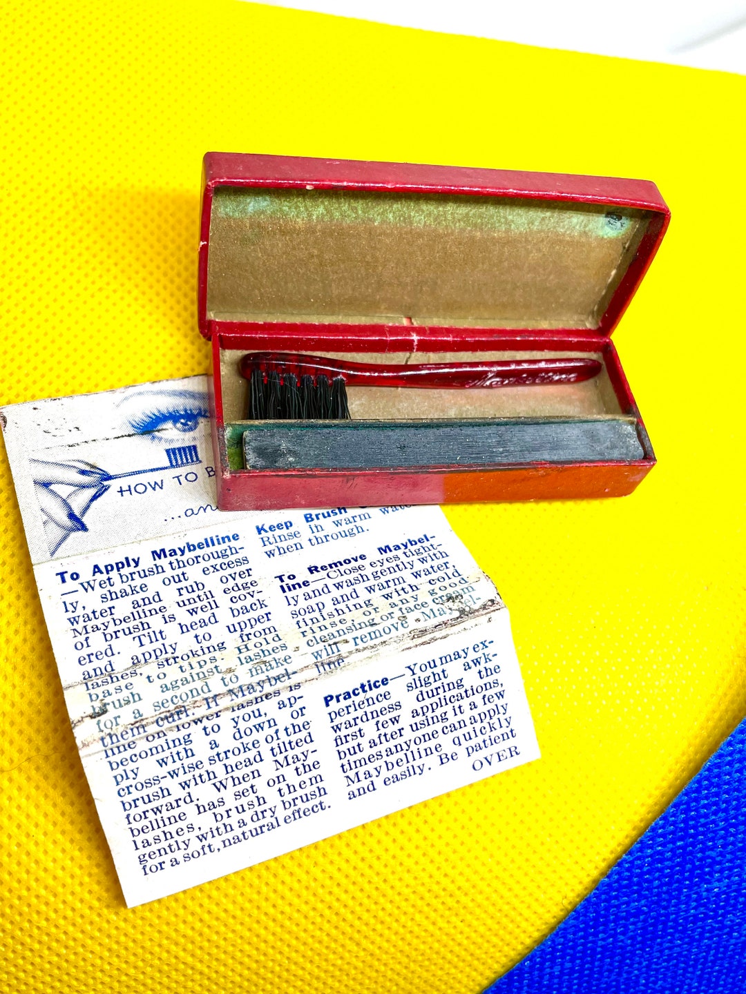 Early 1930 Cake Mascara Maybelline W Original Brush & Paper Insert
