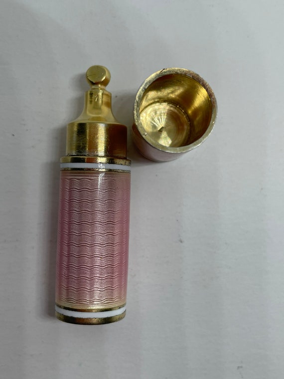 18kt GOLD Perfume Flask bottle PINK enamel Gorgeo… - image 1