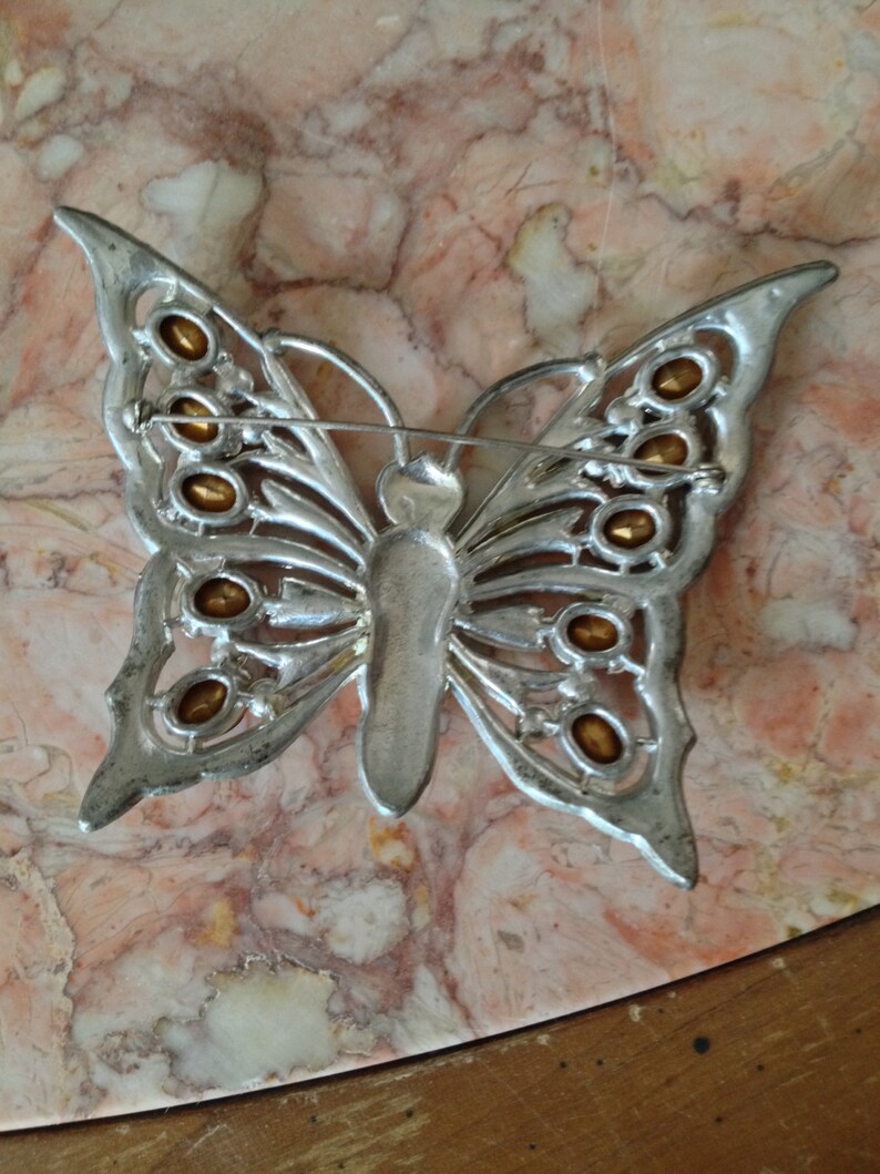Staret Butterfly MASSIVE UNsigned pot metal rhinestones GORgeous fabulous 1930 Brooch Pin Glamorous Red and clear Glass Stones Glitzy RARE