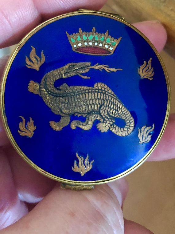 Chambord Crest Royal Blue Enameled Compact Antique