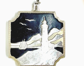 JM Fisher Kompakte Leuchtturm-Ringkette, komplett original, 1920, seltenes Emaille-Sammlerstück