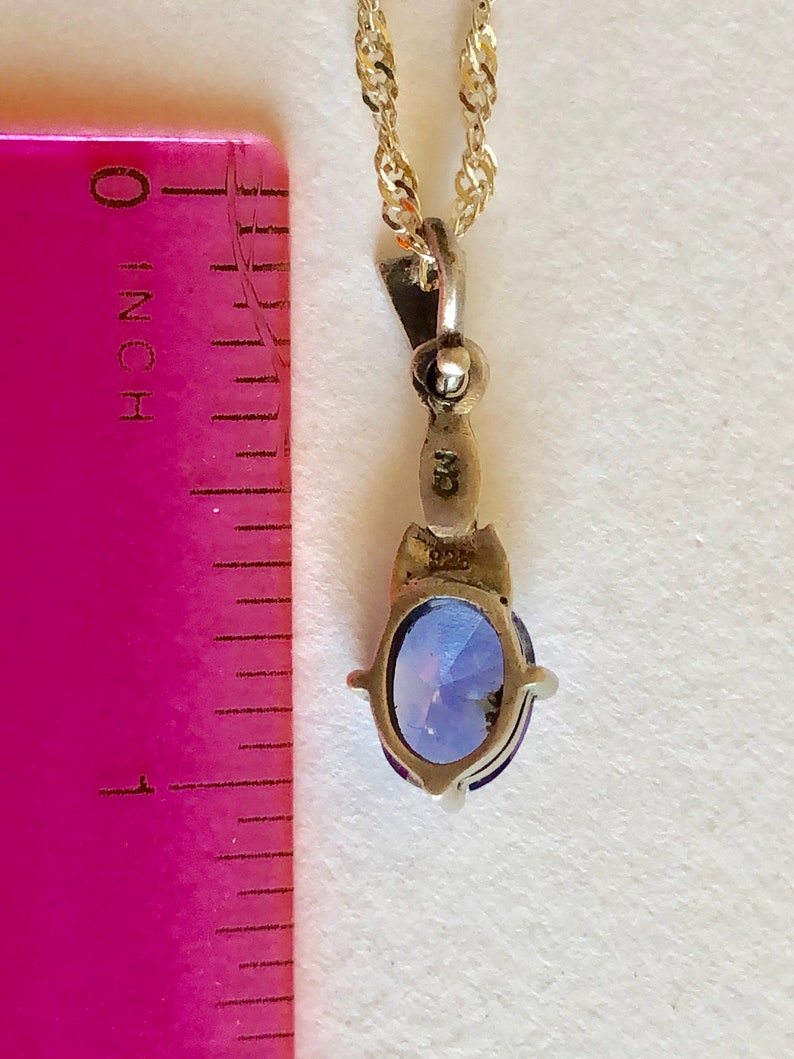 Tanzanite Marcasites Pendant Sterling Silver 925 Chain Beautiful Purple Blue Tones Necklace Vintage