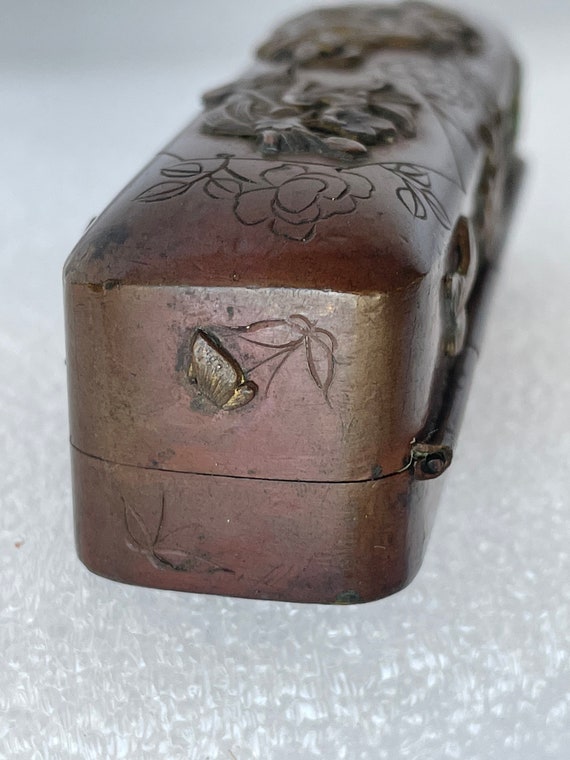 Antique Bronze Box Japanese Fine Quality Samurai … - image 3