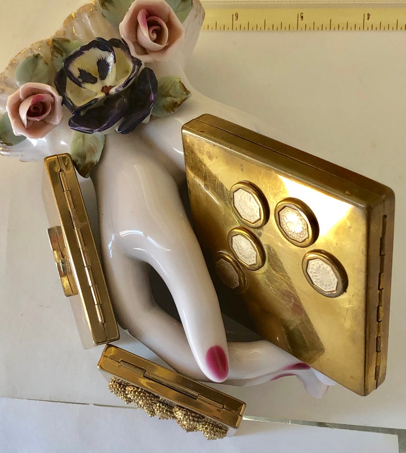 Flato 3 Compact Collectibles 1930 SIGNED Indian Chief Heads Steer Cow Sea Shells 2have Original Signed Powder Puffs JEWELER to the Stars!!!