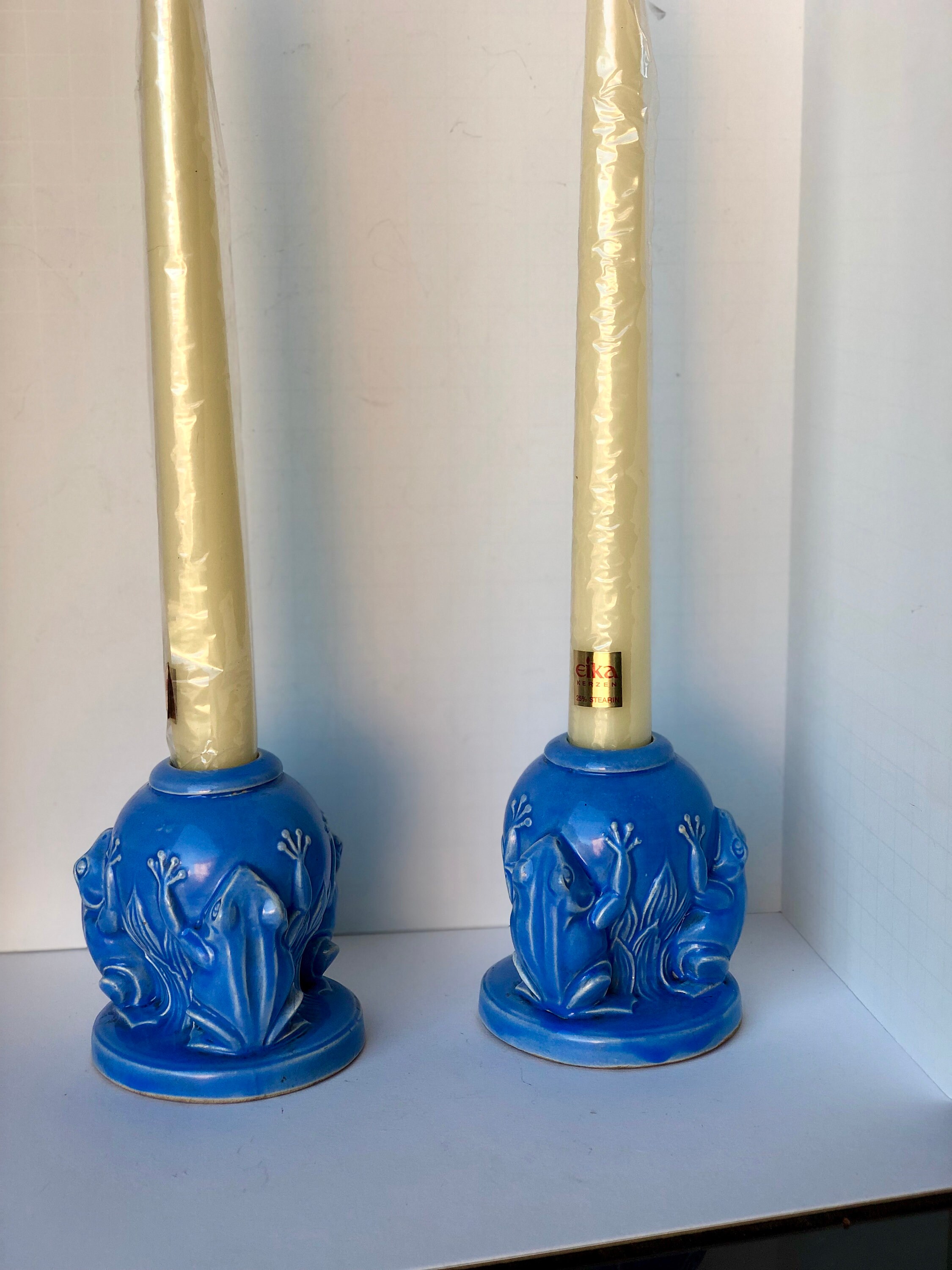 Pair Frogs Vintage Candlestick Holders Pair Blue AMAZING Etsy