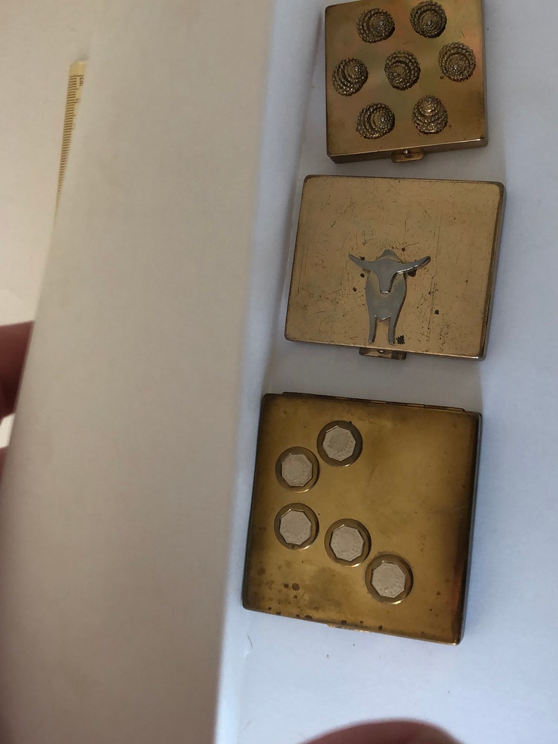Flato 3 Compact Collectibles 1930 SIGNED Indian Chief Heads Steer Cow Sea Shells 2have Original Signed Powder Puffs JEWELER to the Stars!!!