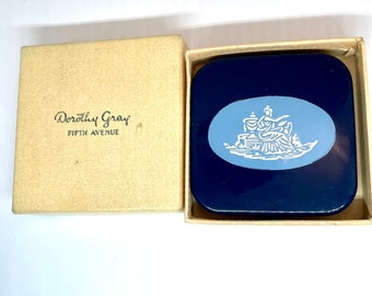 Kompaktes Dorothy Gray unbenutztes Vintage-Make-up, Kosmetik, Schönheits-Gesichtspuder, 1930, blaue Emaille, seltene Vanity-Geschenke für Sammler, ihr Mutter-Braut-Geschenk