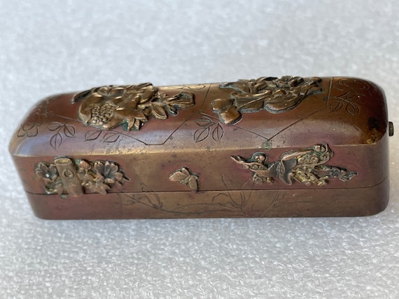 Antique Bronze Box Japanese Fine Quality Samurai … - image 1