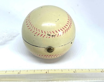 Vintage Softball-Puderdose mit Spiegel und Puderquaste – Emailliertes Messing