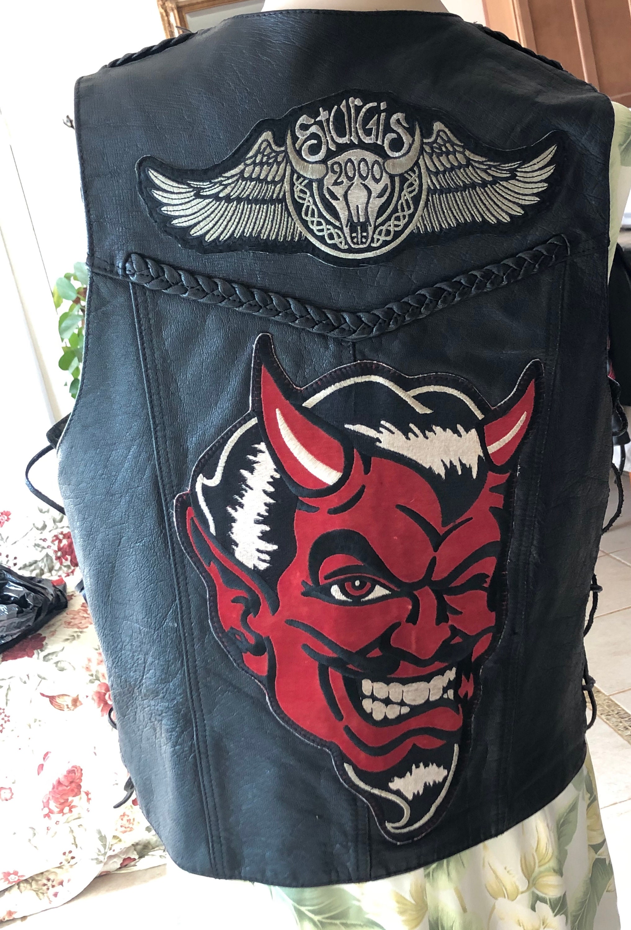 Sturgis 2000 Devil Jack Daniels Skull Eight ball Leather Vest Etsy