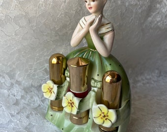 3 Lipsticks & Holder Miss Pretty Porcelain Made in Japan Cutex Lipsticks Vintage 1940 Vanity Collectible Cosmetic Beauty Gifts for her Sis