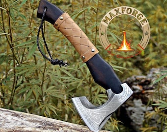 Handmade Carbon Steel Viking Axe With Leather | Multiple Purpose Axe | Viking Axe | Carbon Steel Axe | Mini Axe | Throwing Axe