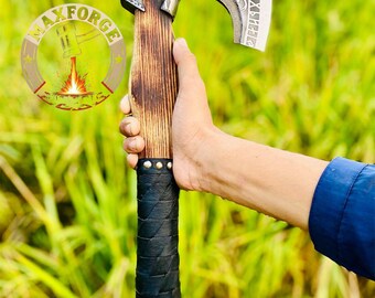 Handmade Carbon Steel Viking Axe With Leather Sheath | Viking Axe | Throwing Axe | Carbon Steel Axe | Gift For Dad | Gift For Son