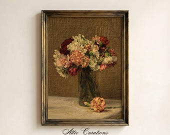 Stampa di un dipinto a olio di garofano vintage, decorazione dark academia cottagecore, stampa artistica fisica