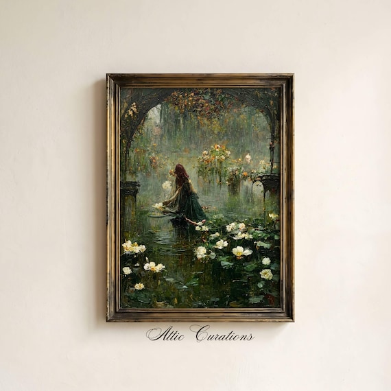 The Lost Lake Witch Painting, Dark Academia Decor Gothic Sorceress, Fine Art Physical Print