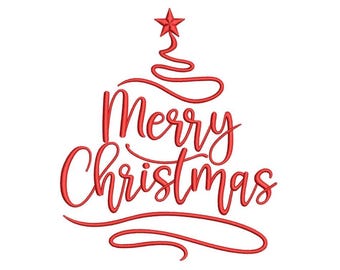 Merry Christmas Holiday Tree Quote Xmas Lettering Machine Embroidery Design for Embroidery Machines