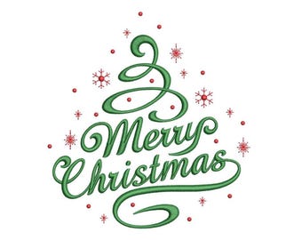 Merry Christmas Holiday Tree Quote Xmas Lettering Machine Embroidery Design for Embroidery Machines