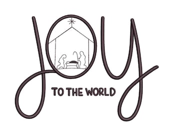 JOY to the World Krippe Weihnachtsszene mit Kreuz & Sterne Religiöses Maschinen Stickmuster für Stickmaschinen