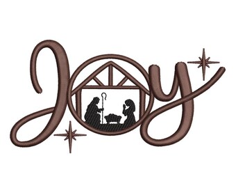 JOY to the World Krippe Weihnachtsszene Religiöses Stickmuster mit Kreuz & Sterne für Maschinenstickerei