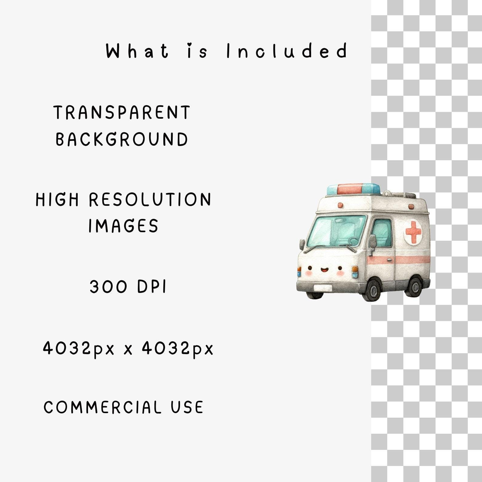 Cartoon Ambulance Clipart, Cute Emergency Vehicle PNG Bundle, Kawaii ...