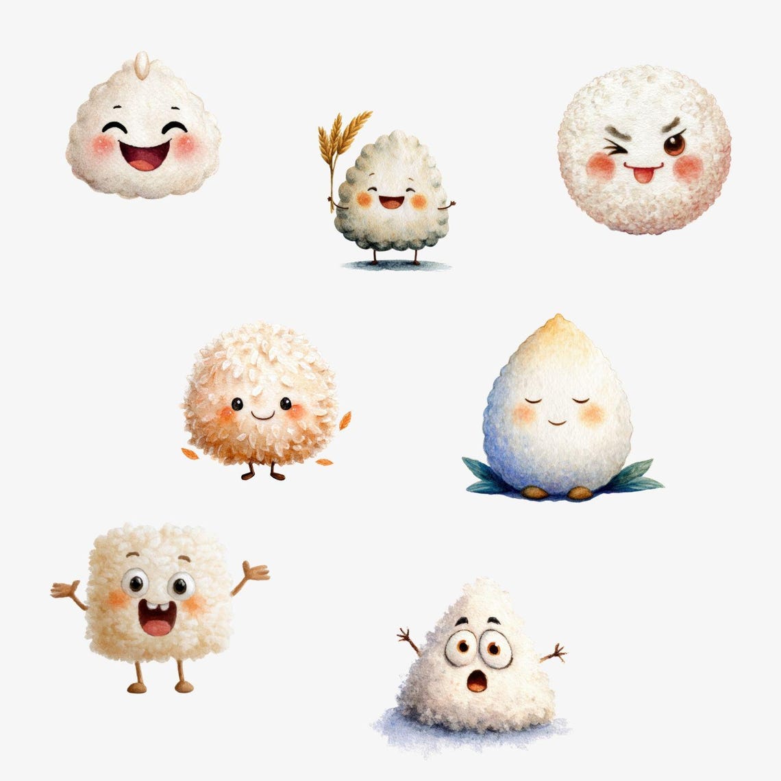 Rice Clipart, Cute Rice PNG Bundle, Cartoon Bowl of Rice Illustration ...