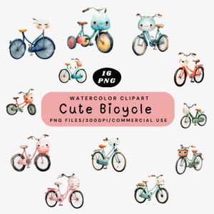 Cute Bicycle Clipart, Cartoon Bike PNG Bundle, Kawaii Cycling Illustration, Retro Bicycle Clip Art, Outdoor Ride PNG, Digital Download