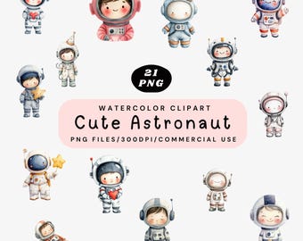 Süße Astronaut Clipart, PNG Bundle, Kawaii Astronaut Illustration, Cartoon Space Forscher Clip Art, Galaxy PNG, digitaler Download,