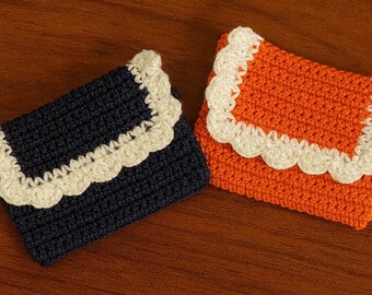 Monedero de crochet hecho a mano: Monedero de algodón con borde festoneado