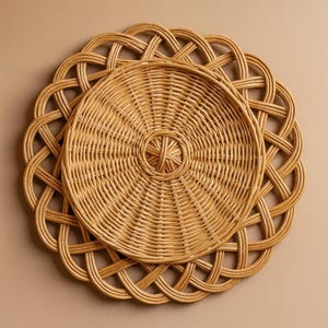 Handwoven Rattan-Style Round Placemat, Rustic Boho Table Decor, Natural Wicker Charger Plate, Farmhouse Dining Accessory